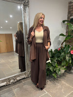 Chocolate Pinstripe Pull on Trousers Tanya